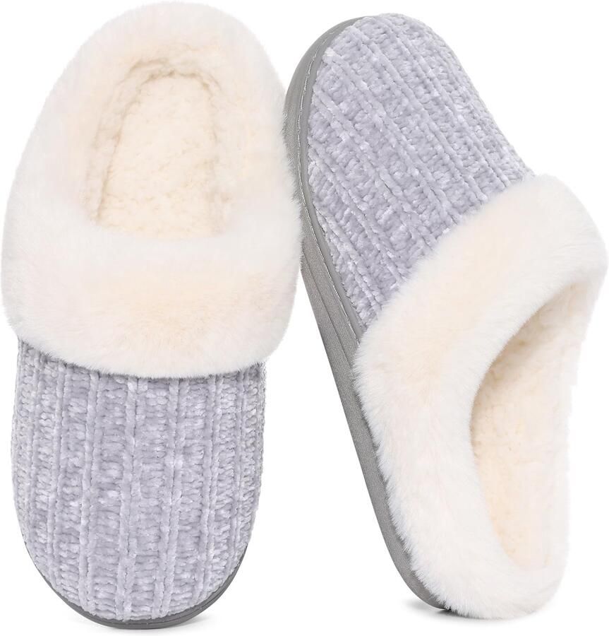 OLANLY Dames slippers Warme slippers Antislip Pantoffels met Gesloten Teen Open hiel slippers grijs 40-41 Geschikt voor voetlengte van