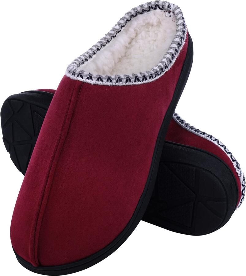 OLANLY Dames slippers Warme slippers met pluche voering Antislip zool Rood 46-47 Geschikt voor voetlengte van