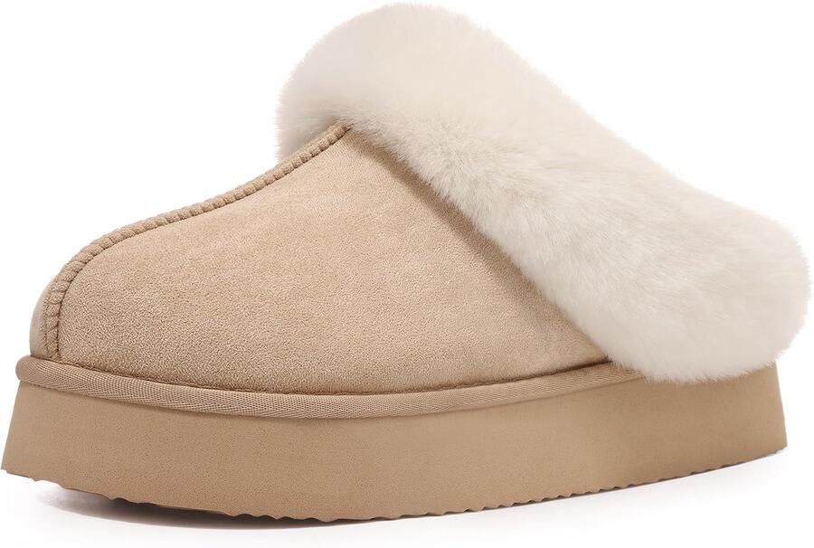 OLANLY Dames Slippers Winterachtige pluche slippers Suède open slippers Abrikoos 46-47 Geschikt voor voetlengte van