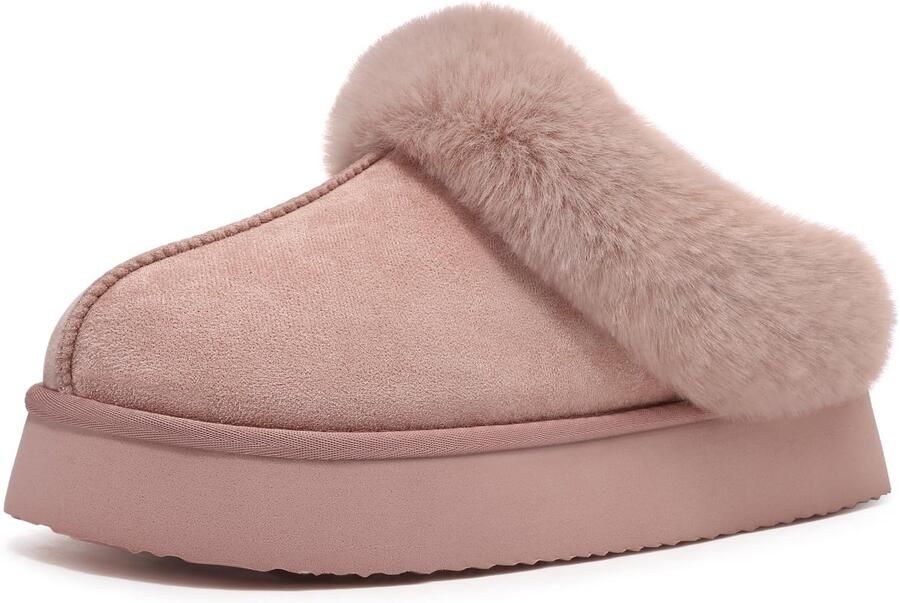 OLANLY Dames Slippers Winterachtige pluche slippers Suède open slippers Donkerroze 46-47 Geschikt voor voetlengte van