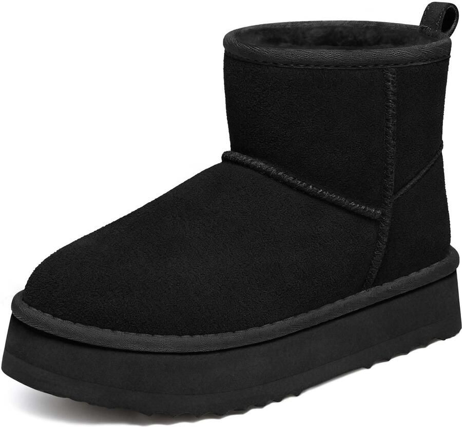 Homaxy Dames Snowboots suède Boots Warme winterschoenen dames Antislip dikke zool Verdikte voering van imitatiewol Zwart 39 Geschikt voor voetlengte van