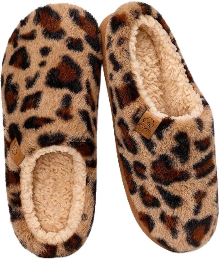OLANLY Damesslippers Curly Fleece slippers Fuzzy warme slippers Memory Foam zool luipaardbruin 40 Geschikt voor een voetlengte van