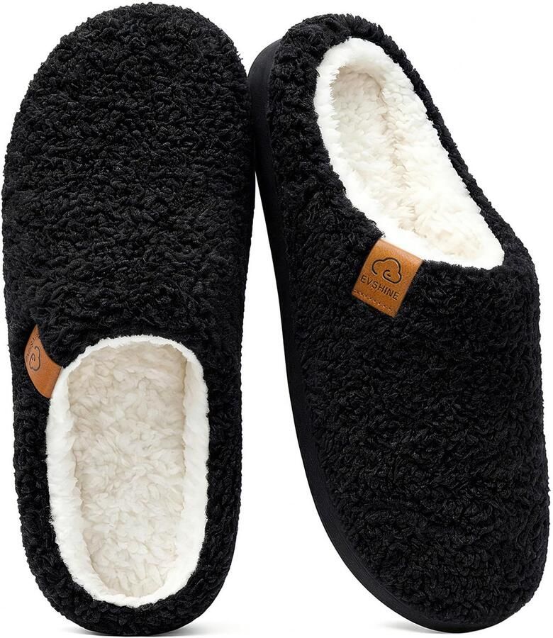 OLANLY Damesslippers Curly Fleece slippers Fuzzy warme slippers Memory Foam zool zwart 36 Geschikt voor een voetlengte van