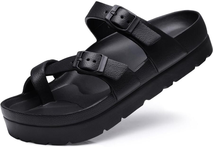 OLANLY Dames Sandalen Dames Slippers Ergonomische Slipper Orthopedische Slipper Zwart