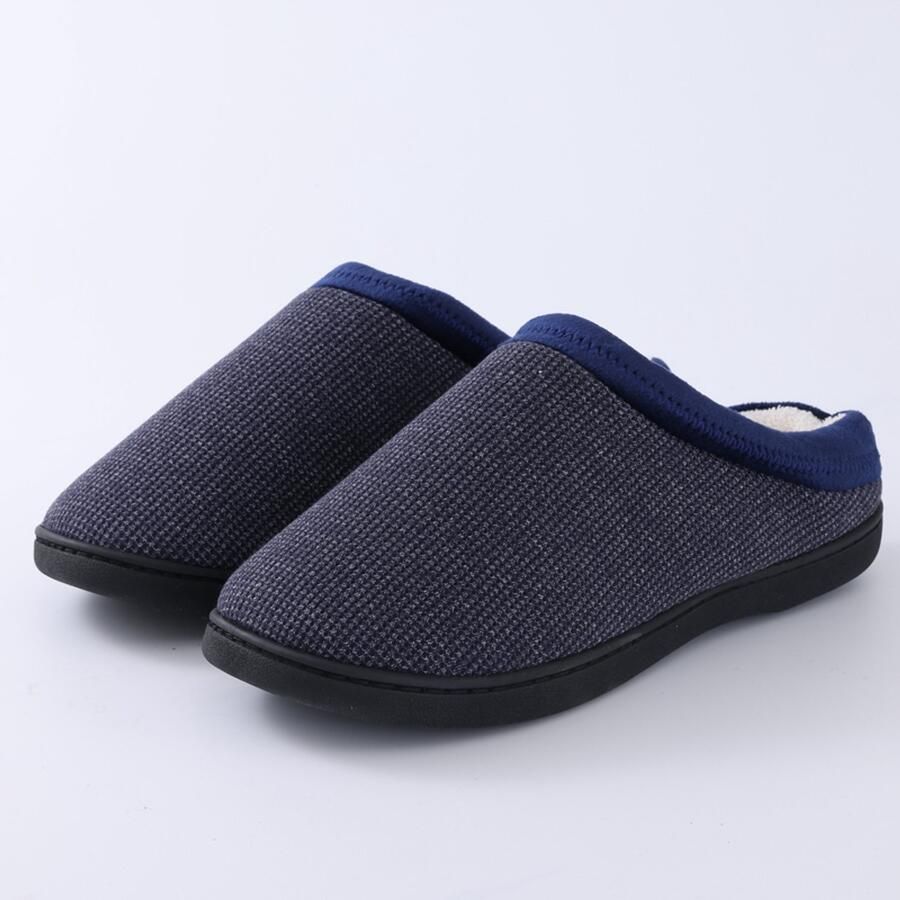 OLANLY Heren slippers korte pluche warme slippers corduroy slippers donkerblauw 40-41 geschikt voor voeten van