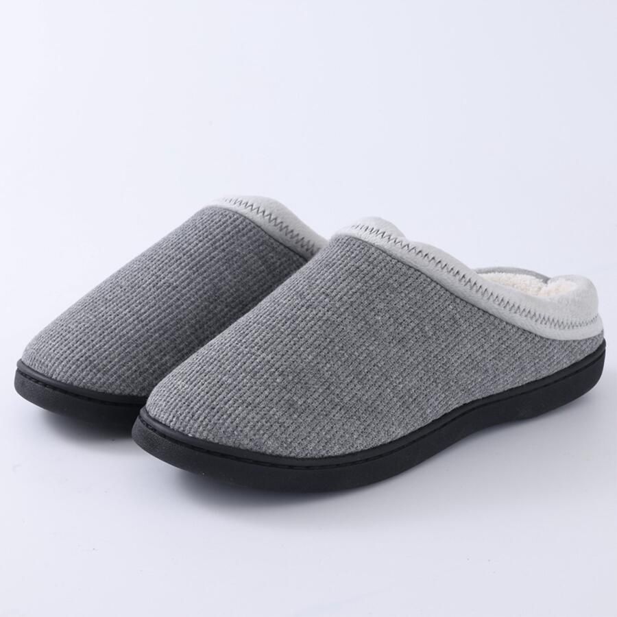 OLANLY Heren slippers korte pluche warme slippers corduroy slippers grijs 40-41 geschikt voor voeten van