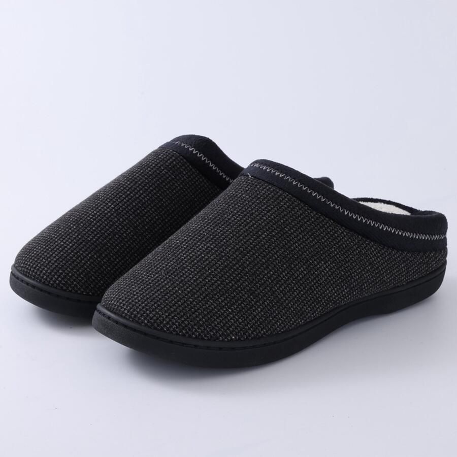 OLANLY Heren slippers korte pluche warme slippers corduroy slippers zwart 44-45 geschikt voor voeten van