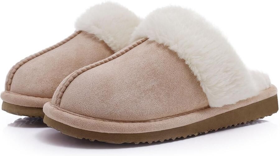 OLANLY Pantoffels Dames Suède Zachte Winterpantoffels Fluffy Open Sloffen met Pluche Voering Abrikoos 44-45 Geschikt voor een voetlengte van