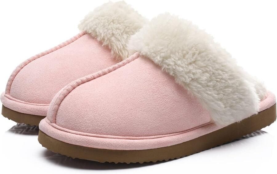 OLANLY Pantoffels Dames Suède Zachte Winterpantoffels Fluffy Open Sloffen met Pluche Voering Roze 38-39 Geschikt voor een voetlengte van