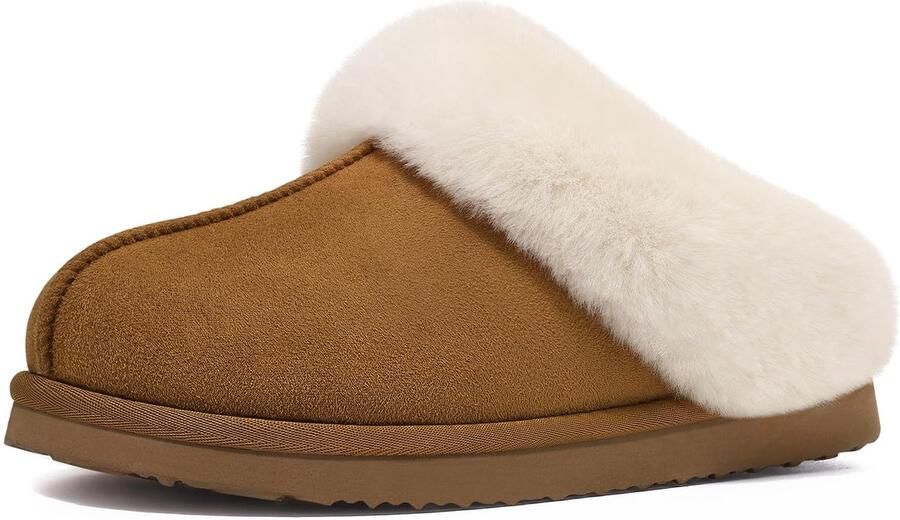 OLANLY Pantoffels Dames Suède Zachte Winterpantoffels Fluffy Open Sloffen met Pluche Voering Khaki 40-41 Geschikt voor een voetlengte van - Foto 1
