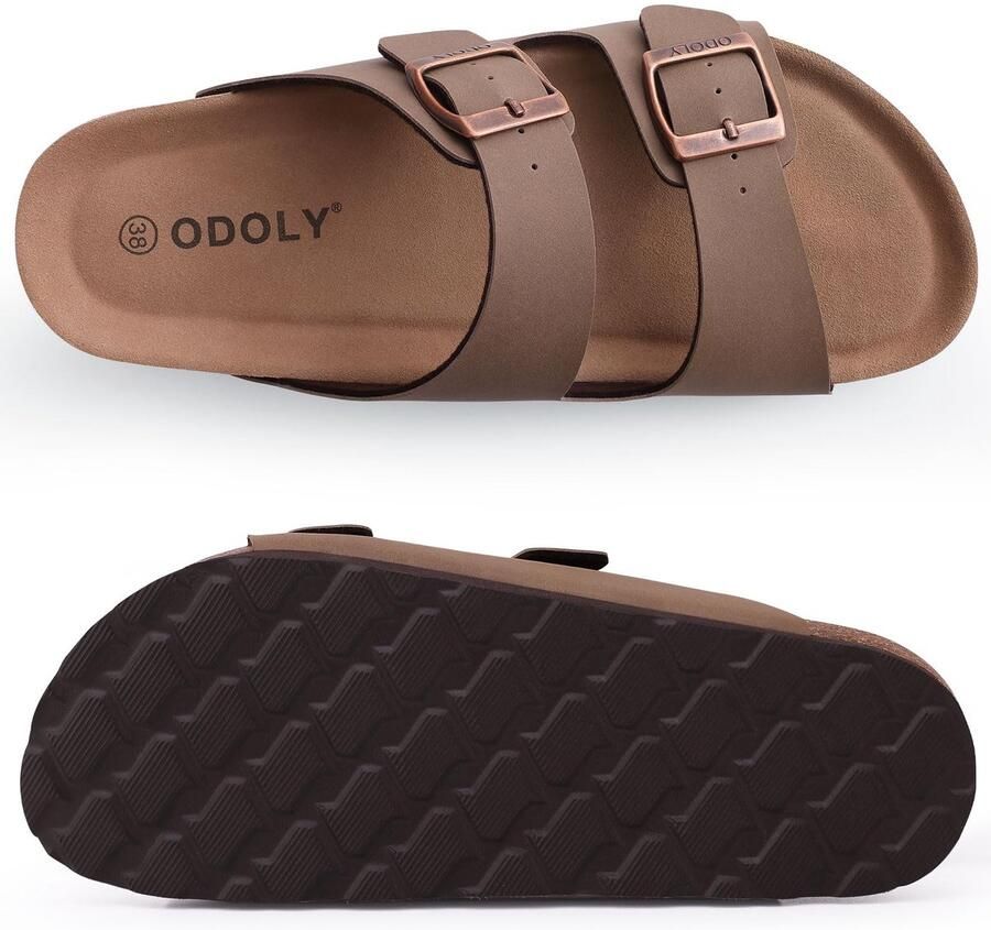 OLANLY Unisex Sandalen PU Dames Slippers-Houten Clogs Damesslippers met kurken voetbed Bruin 42 Geschikt voor een voetlengte van