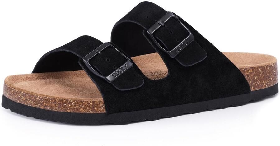 OLANLY Unisex Sandalen PU Dames Slippers-Houten Clogs Damesslippers met kurken voetbed Zwart 36 Geschikt voor een voetlengte van