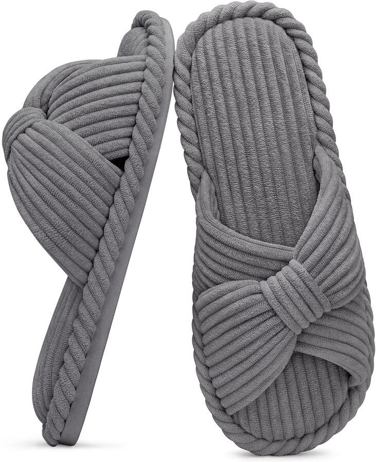 OLANLY Sloffen Corduroy slippers Open teenslippers Pantoffels voor dames met memory foam grijs 280 Geschikt voor een voetlengte van