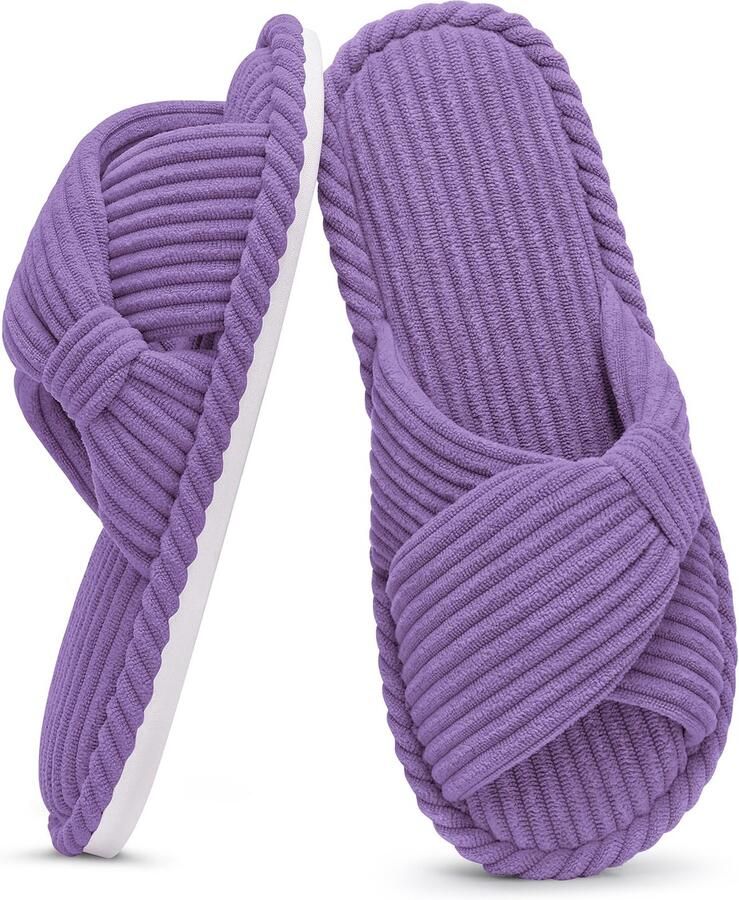 OLANLY Sloffen Corduroy slippers Open teenslippers Pantoffels voor dames met memory foam Paars 290 Geschikt voor een voetlengte van