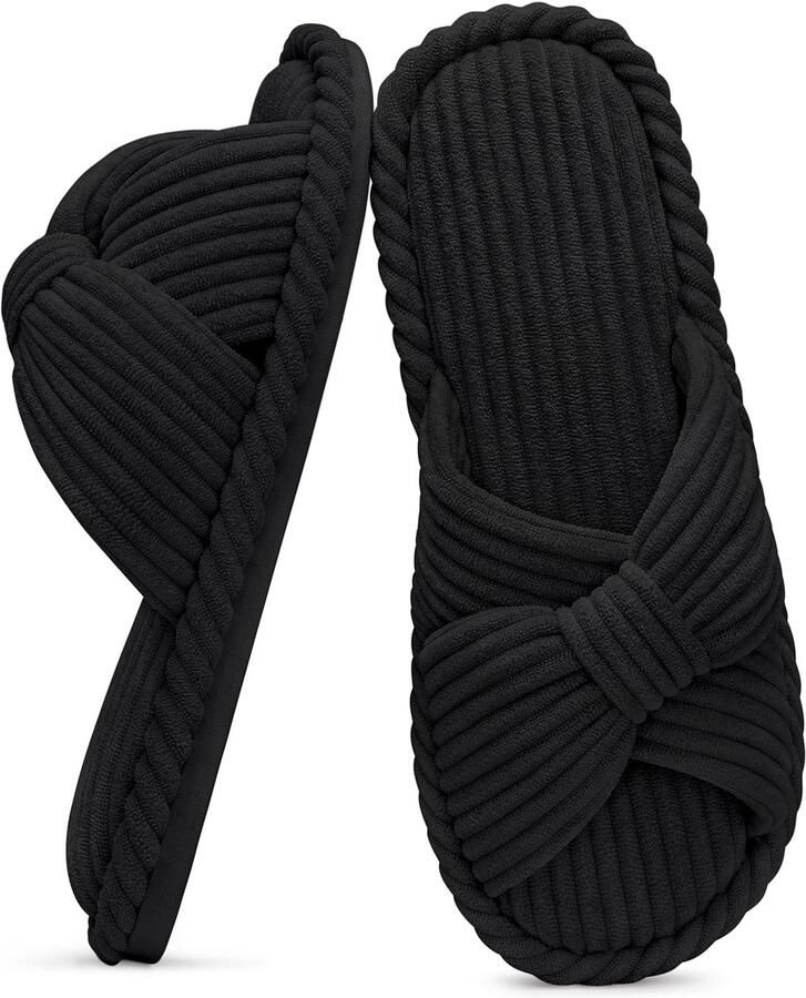 OLANLY Sloffen Corduroy slippers Open teenslippers Pantoffels voor dames met memory foam zwart 270 Geschikt voor een voetlengte van