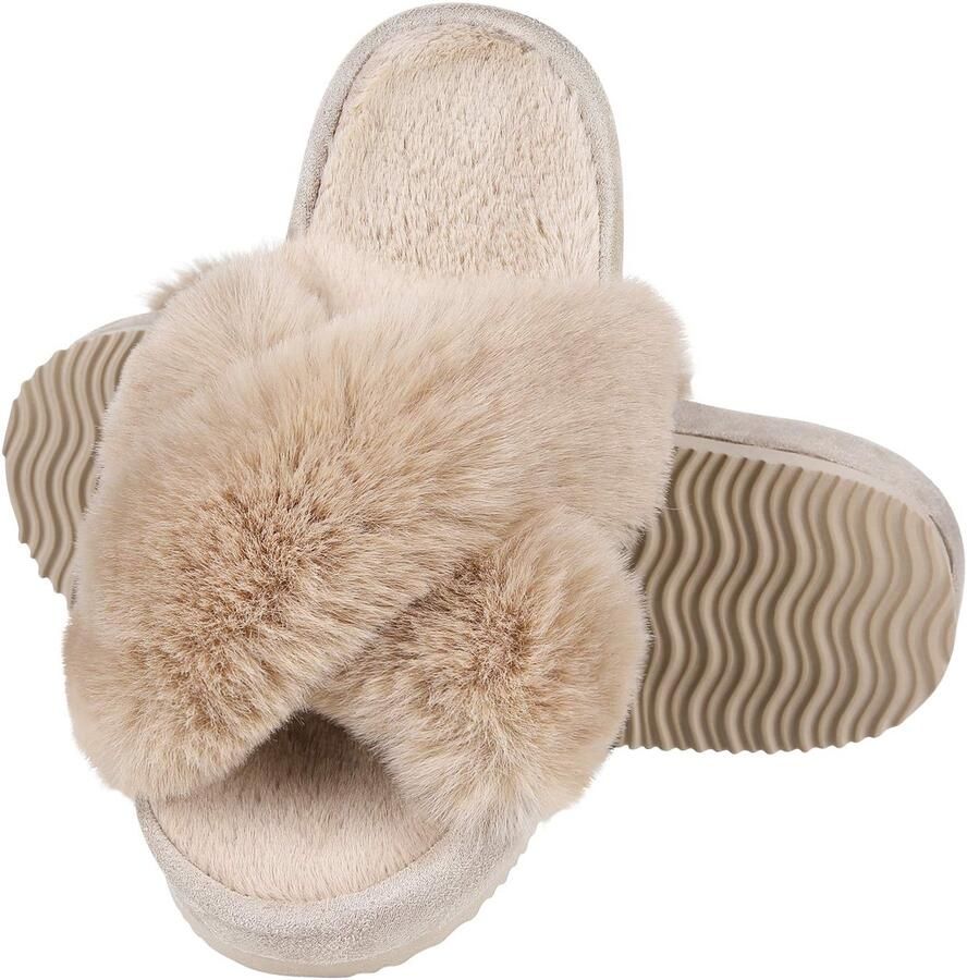 OLANLY Sloffen Dames slippers Nep-schapenvacht slippers Open schoenen camel 42 43 Geschikt voor een voetlengte van