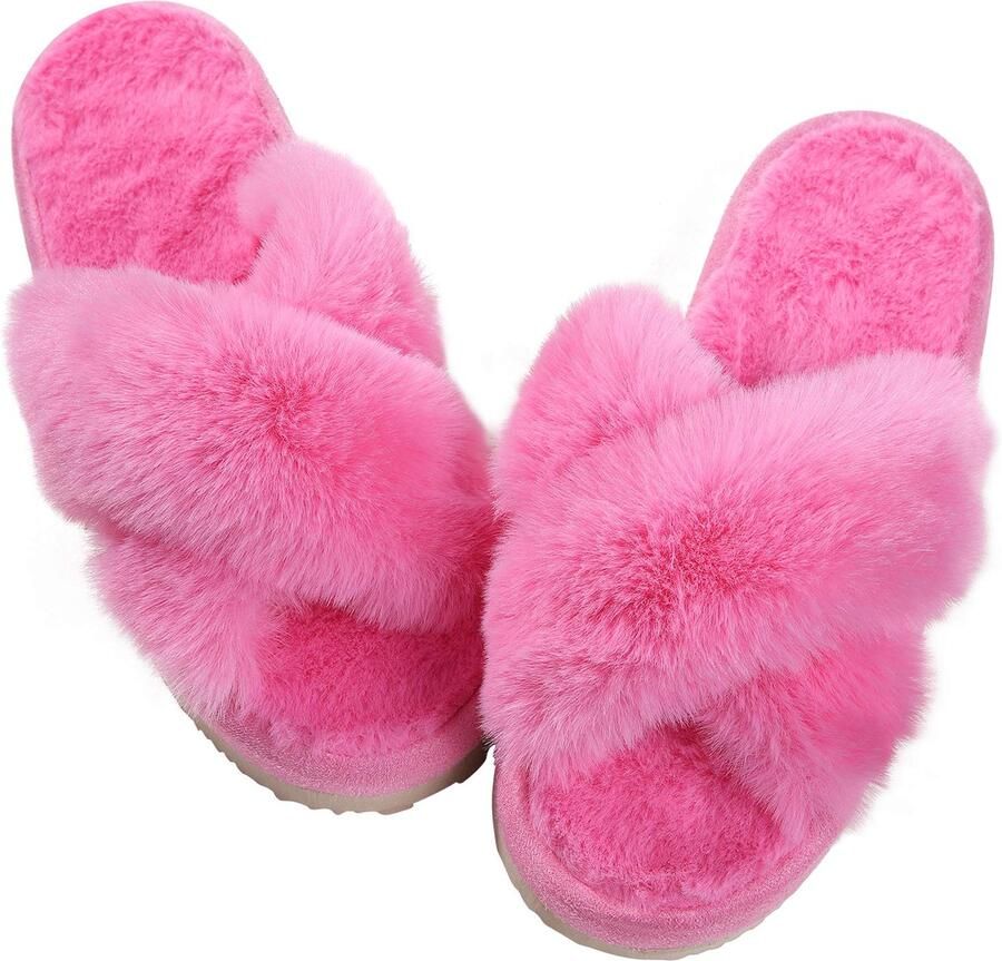 OLANLY Sloffen Dames slippers Nep-schapenvacht slippers Open schoenen fuchsiaroze 42 43 Geschikt voor een voetlengte van