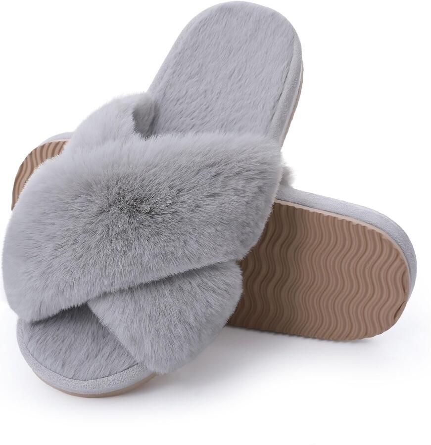 OLANLY Sloffen Dames slippers Nep-schapenvacht slippers Open schoenen grijs 36 37 Geschikt voor een voetlengte van