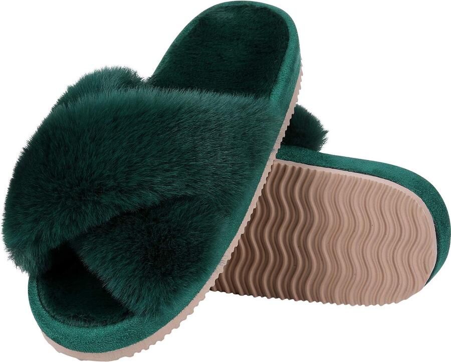 OLANLY Sloffen Dames slippers Nep-schapenvacht slippers Open schoenen groen 38 39 Geschikt voor een voetlengte van