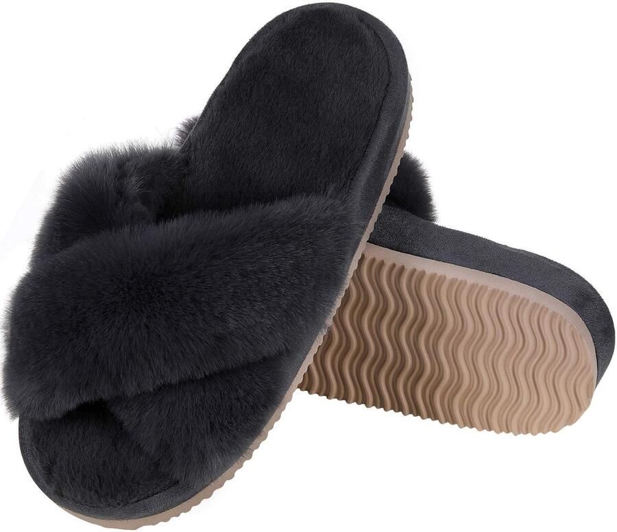 OLANLY Sloffen Dames slippers Nep-schapenvacht slippers Open schoenen navyblauw 42 43 Geschikt voor een voetlengte van