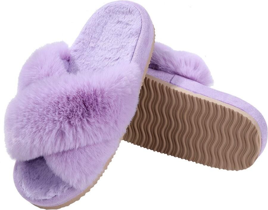 OLANLY Sloffen Dames slippers Nep-schapenvacht slippers Open schoenen Paars 36 37 Geschikt voor een voetlengte van