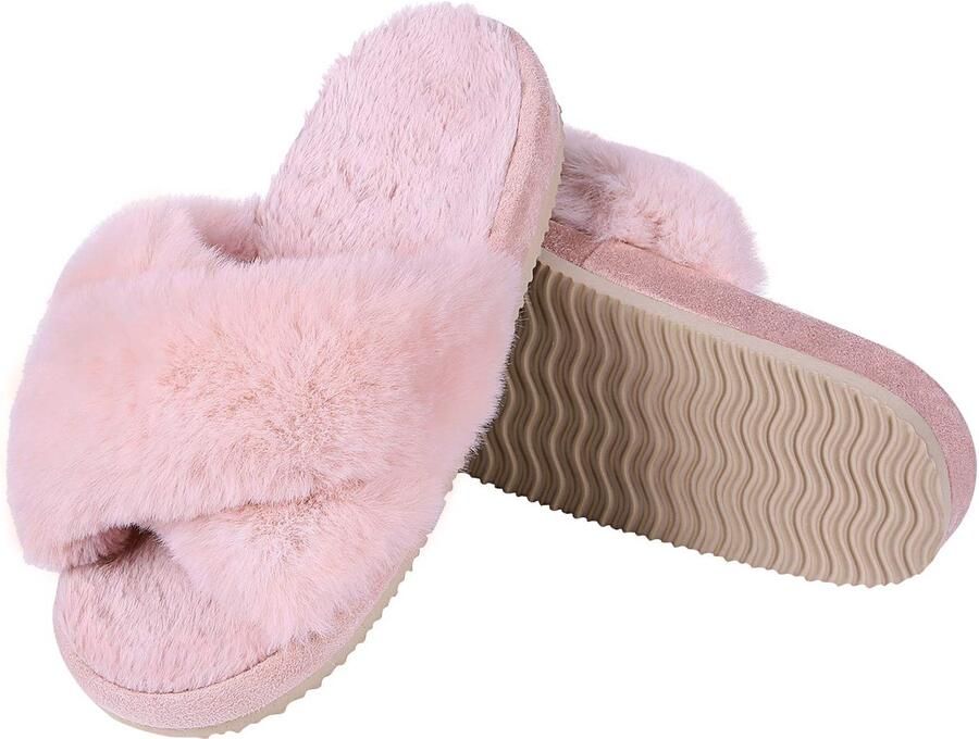 OLANLY Sloffen Dames slippers Nep-schapenvacht slippers Open schoenen Roze 44 45 Geschikt voor een voetlengte van