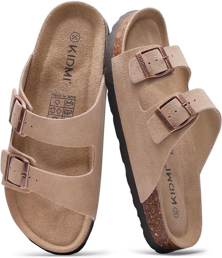 OLANLY uniseks sandalen suède slippers met boogondersteuning houten klompen beige 41 Geschikt voor een voetlengte van