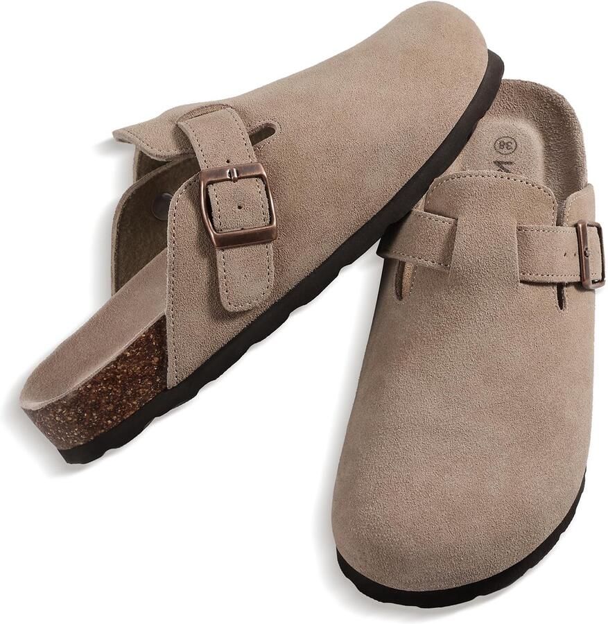 OLANLY Unisex clogs Koe suède Comfort slippers Houten clogs Abrikoos 46- Geschikt voor een voetlengte van