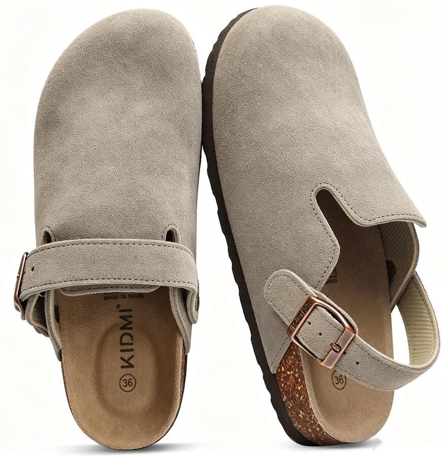 OLANLY Unisex clogs Koe suède Comfort slippers Houten clogs grijs- 42- Geschikt voor een voetlengte van