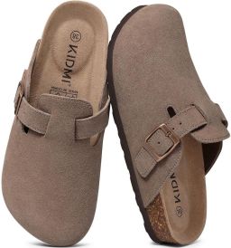 OLANLY Unisex clogs Koe suède Comfort slippers Houten clogs Mocca kl Geschikt voor een voetlengte van