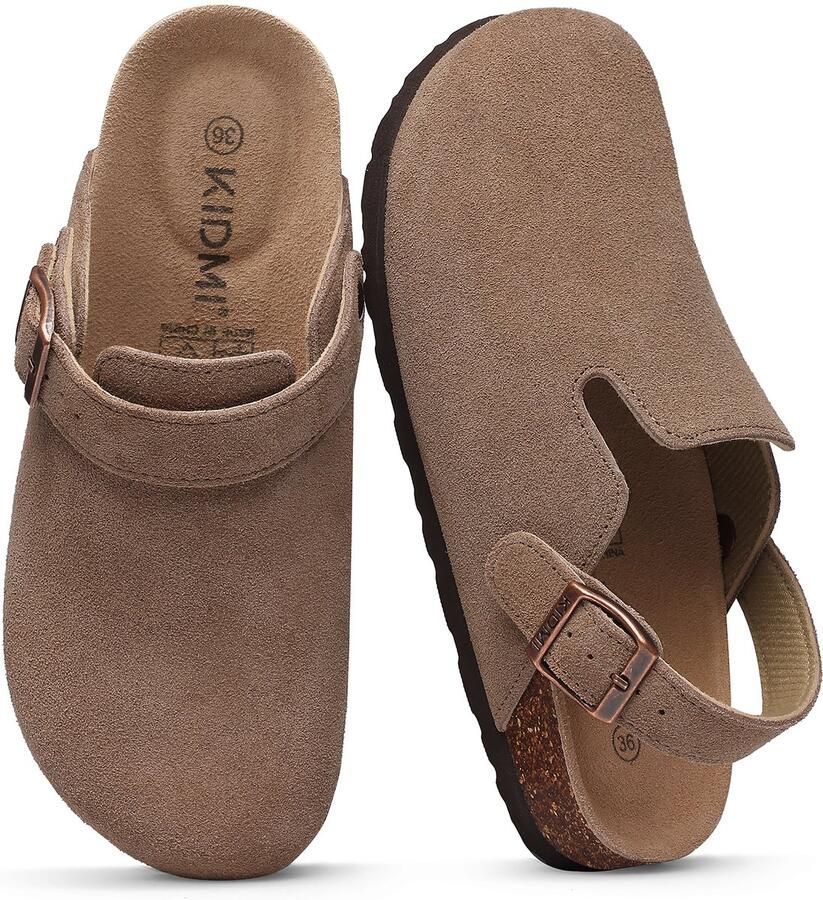 OLANLY Unisex clogs Koe suède Comfort slippers Houten clogs mokakl Geschikt voor een voetlengte van
