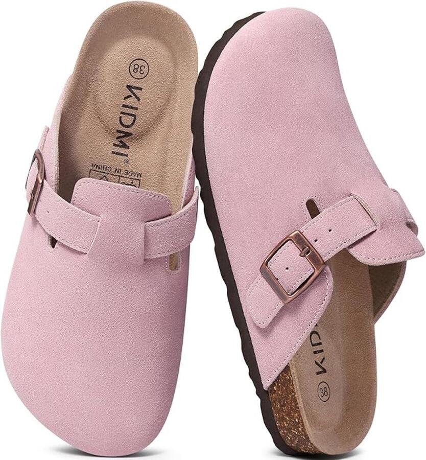 OLANLY Unisex clogs Koe suède Comfort slippers Houten clogs Roze 39- Geschikt voor een voetlengte van