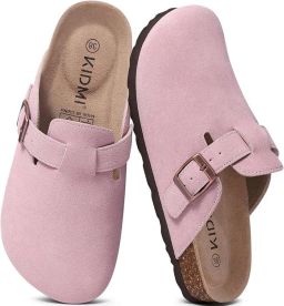 OLANLY Unisex clogs Koe suède Comfort slippers Houten clogs Roze 40- Geschikt voor een voetlengte van