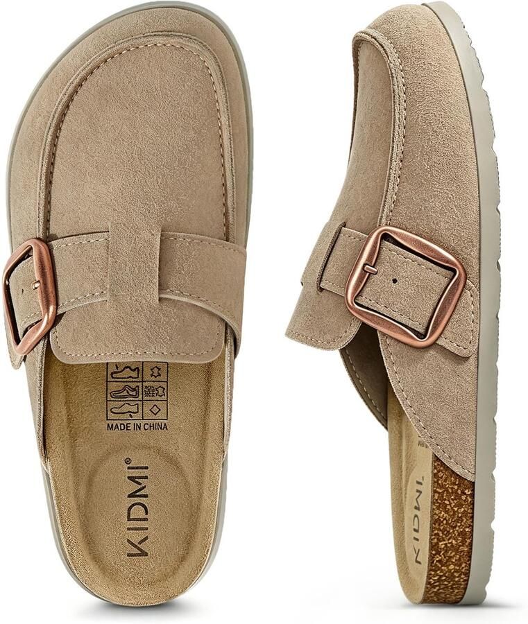 OLANLY Unisex clogs Koe suède Comfort slippers Met Voetboogsteun-Houten clogs Abrikooskleurig 36- Geschikt voor een voetlengte van