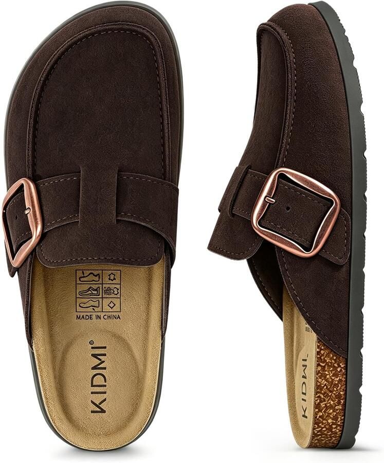 OLANLY Unisex clogs Koe suède Comfort slippers Met Voetboogsteun-Houten clogs Chocoladekl Geschikt voor een voetlengte van
