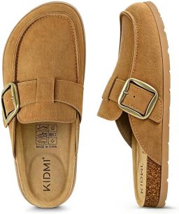 OLANLY Unisex clogs Koe suède Comfort slippers Met Voetboogsteun-Houten clogs Kastanje 37- Geschikt voor een voetlengte van