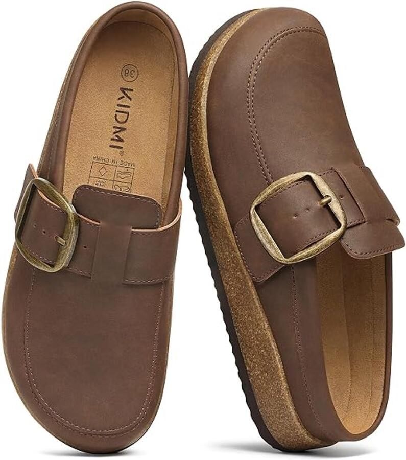 Homaxy Unisex clogs PU Comfort slippers Houten clogs Bruin 35 Geschikt voor een voetlengte van