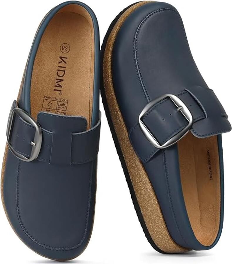 OLANLY Unisex clogs PU Comfort slippers Houten clogs Marineblauw 42 Geschikt voor een voetlengte van