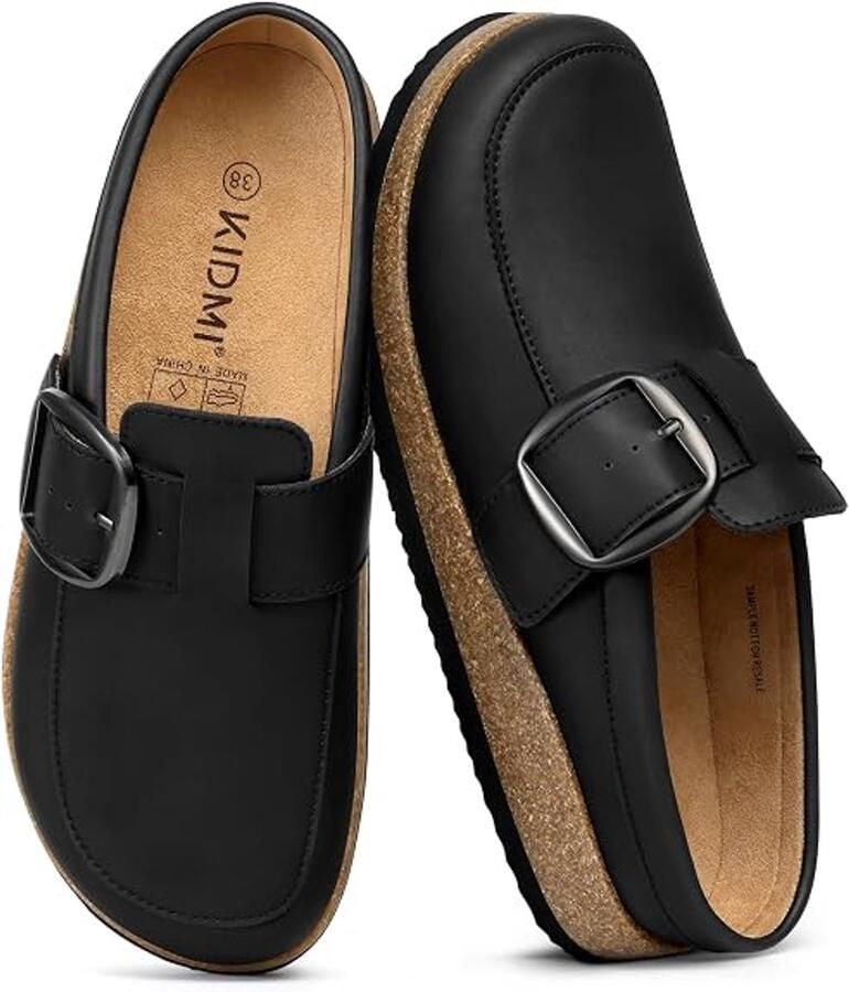 Homaxy Unisex clogs PU Comfort slippers Houten clogs Zwart 42 Geschikt voor een voetlengte van
