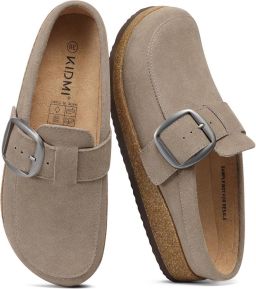 OLANLY Unisex clogs Suède Comfort slippers Houten clogs Mokka 40 Geschikt voor een voetlengte van