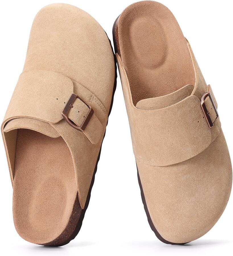 OLANLY Unisex clogs Suède-look instappers Comfort slippers Houten clogs Abrikoos 46 Geschikt voor een voetlengte van