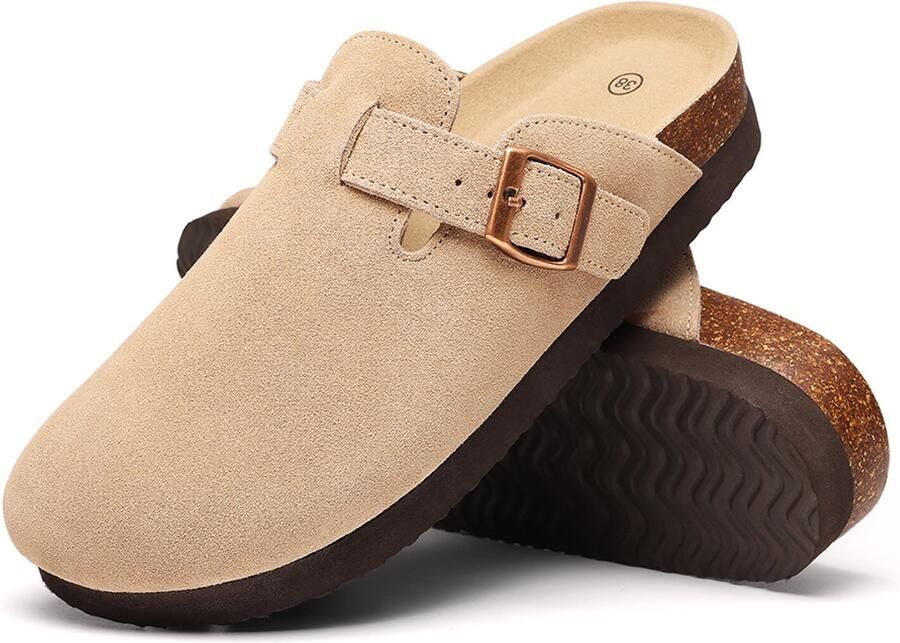 OLANLY Unisex clogs Suède-look instappers Comfort slippers Houten clogs Abrikoos 43 Geschikt voor een voetlengte van