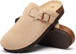 OLANLY Unisex clogs Suède-look instappers Comfort slippers Houten clogs Abrikoos 43 Geschikt voor een voetlengte van
