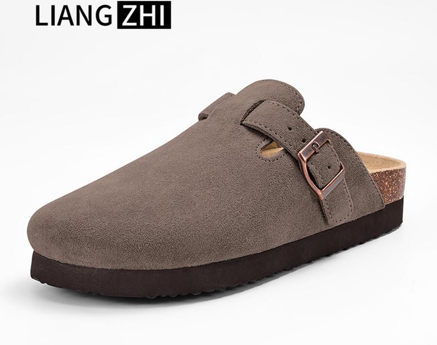 OLANLY Unisex clogs Suède-look instappers Comfort slippers Houten clogs Groen 43 Geschikt voor een voetlengte van