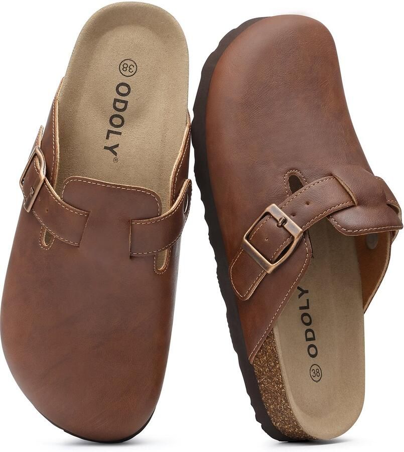 Homaxy Unisex clogs Veganistisch Leer Comfort slippers Houten clogs Donkerbruin 41- Geschikt voor een voetlengte van