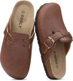 Homaxy Unisex clogs Veganistisch Leer Comfort slippers Houten clogs Donkerbruin 40- Geschikt voor een voetlengte van