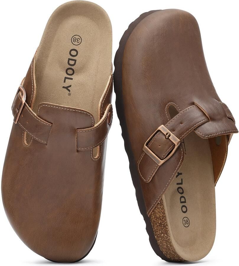 OLANLY Unisex clogs Veganistisch Leer Comfort slippers Houten clogs Mokakl Geschikt voor een voetlengte van