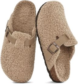 OLANLY Unisex Clogs Warme Dames Winter Pantoffels Comfort Slippers Houten Cogs Khaki 43 Geschikt voor een voetlengte van