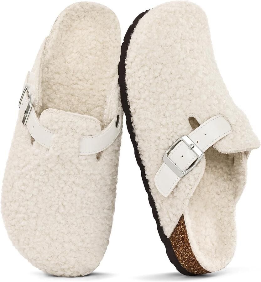 OLANLY Unisex Clogs Warme Dames Winter Pantoffels Comfort Slippers Houten Cogs Wit 42 Geschikt voor een voetlengte van