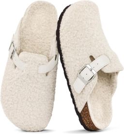OLANLY Unisex Clogs Warme Dames Winter Pantoffels Comfort Slippers Houten Cogs Wit 38 Geschikt voor een voetlengte van